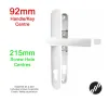 215mm 2 Screw Centres Door Handle. 92mm PZ. White Aluminium - 1
