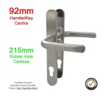 215mm 2 Screw Centres Door Handle. 92mm PZ. Satin Stainless Steel