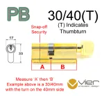 30/40(T) Euro Profile Cylinder & Turn - PB Keyed to Differ