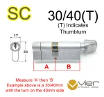 30/40(T) Euro Profile Cylinder & Turn - SC - Keyed to Differ