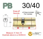 30/40 Euro Profile Double Cylinder  - PB Keyed to Differ