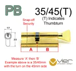 35/45(T) Euro Profile Cylinder & Turn - PB Keyed to Differ