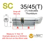 35/45(T) Euro Profile Cylinder & Turn - SC - Keyed to Differ
