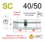 40/50 Euro Profile Double Cylinder  - SC - Keyed to Differ