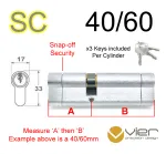40/60 Euro Profile Double Cylinder  - SC - Keyed to Differ