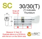30/30(T) Euro Profile Cylinder & Turn - SC - Keyed to Differ