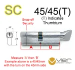 45/45(T) Euro Profile Cylinder & Turn - SC - Keyed to Differ