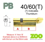 40/60(T) Euro Profile Cylinder & Turn - PB Keyed to Differ
