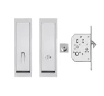 Karcher Rectangular Sliding Door Bathroom Lock, Turn & Finger Pull Set - Polished Stainless Steel