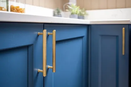 128mm Alexander and Wilks Crispin Knurled T-bar Cupboard Pull Handle - Satin Brass PVD
