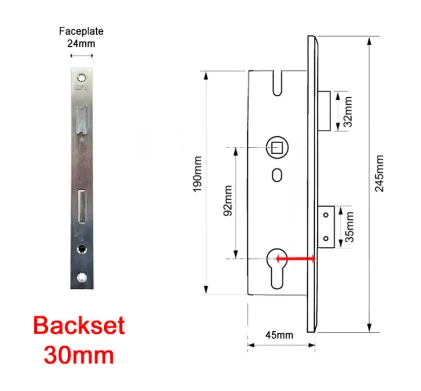 30mm Backset KFV Euro Profile Mortice Sashlock 92mm Centres - 245mm Faceplate