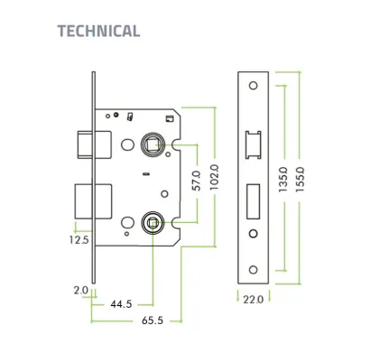 65mm (2&frac12;") Contract Bathroom Lock Satin Stainless Steel