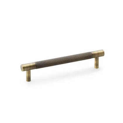 128mm Alexander and Wilks Brunel Knurled T-Bar Cupboard Pull Handle - Antique Brass