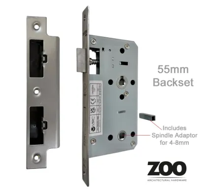 Din Bathroom Lock - 78mm c/c - backset 60mm - Stainless Steel