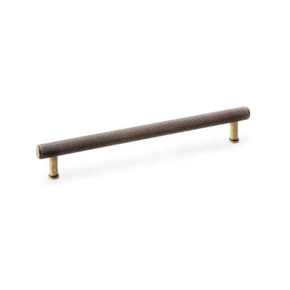 224mm Alexander and Wilks Crispin Knurled T-bar Cupboard Pull Handle - Antique Brass