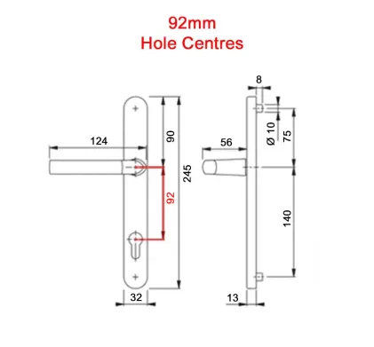 215mm 2 Screw Centres Door Handle. 92mm PZ. Polished Gold
