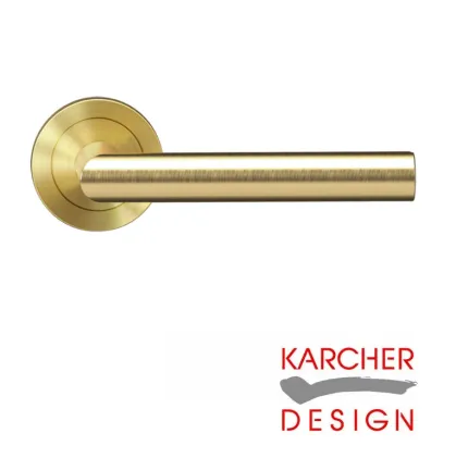 Rhodos Lever on Round Rose Door Handles - Karcher Satin Brass
