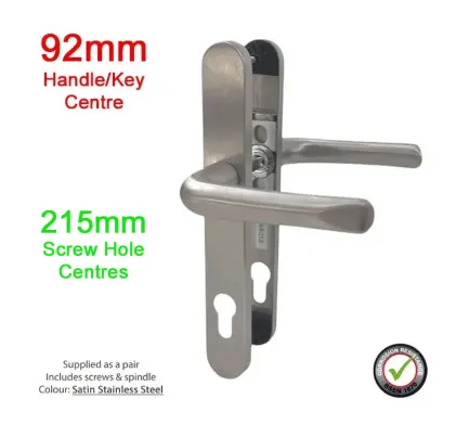215mm 2 Screw Centres Door Handle. 92mm PZ. Satin Stainless Steel