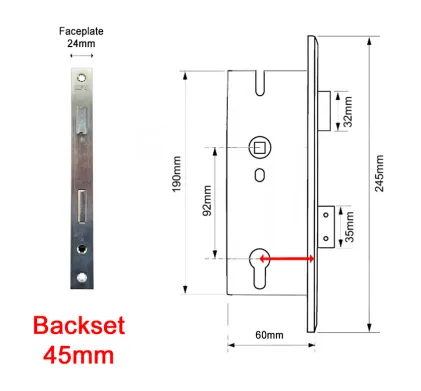 45mm Backset KFV Euro Profile Mortice Sashlock 92mm Centres - 245mm Faceplate
