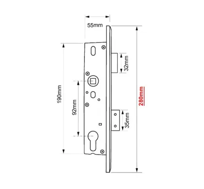 40mm Backset KFV Euro Profile Mortice Sashlock 92mm Centres - 280mm Faceplate