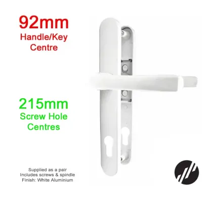 215mm 2 Screw Centres Door Handle. 92mm PZ. White Aluminium