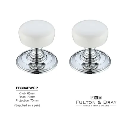 Fulton & Bray Porcelain Knobs Chrome White
