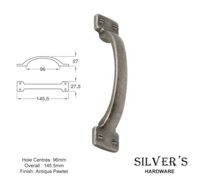 Traditional Bow Cupboard Handle Antique Pewter