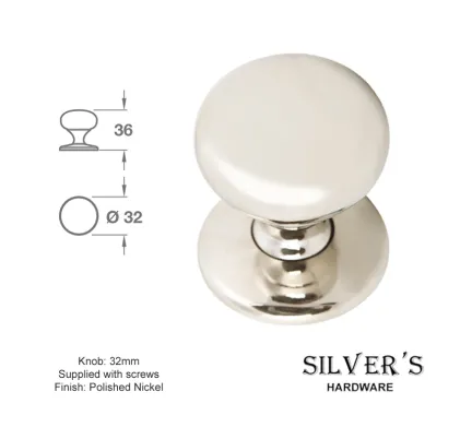 32mm Mayberry Cupboard Knob Polished Nickel