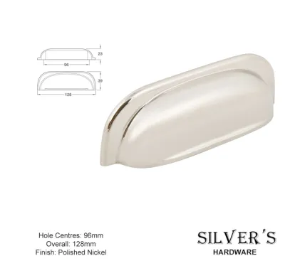 Mayberry Cabinet Drawer Pull Pol. Nickel 96mm C/C