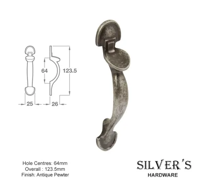 Thumb Latch Style Cupboard Handle Antique Pewter 64mm
