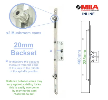 20mm Backset Mila 400mm Inline Espag Window Lock