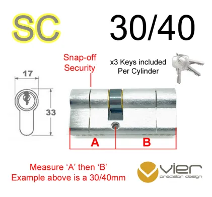30/40 Euro Profile Double Cylinder  - SC - Keyed to Differ