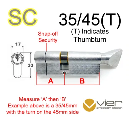35/45(T) Euro Profile Cylinder & Turn - SC - Keyed to Differ