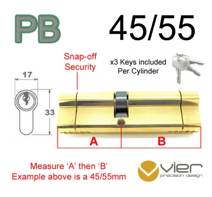 45/55 Euro Profile Double Cylinder  - PB Keyed to Differ