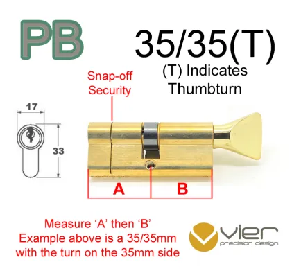 35/35(T) Euro Profile Cylinder & Turn - PB Keyed to Differ