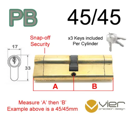 45/45 Euro Profile Double Cylinder  - PB Keyed to Differ