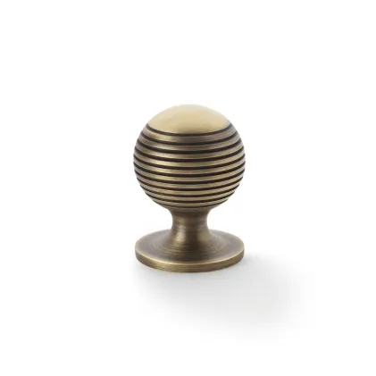 32mm Alexander and Wilks Caesar Cupboard Knob on Round Rose - Antique Brass