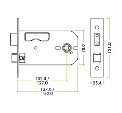127mm (5") Horizontal Bathroom Lock Satin Stainless Steel