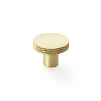 38mm Alexander and Wilks Hanover Knurled Circular Cupboard Knob - Satin Brass
