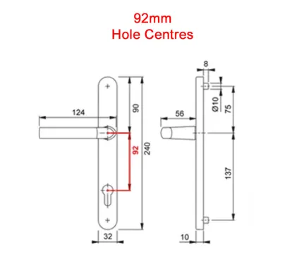 212mm 2 Screw Centres Door Handle. 92mm PZ. Black Aluminium