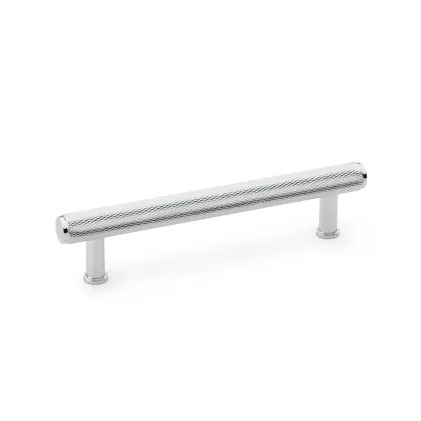 128mm Alexander and Wilks Crispin Knurled T-bar Cupboard Pull Handle - Polished Chrome