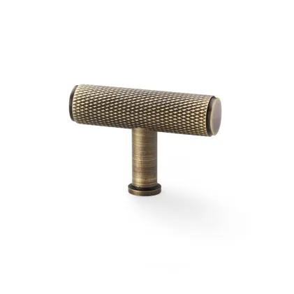 Alexander and Wilks Crispin Knurled T-bar Cupboard Knob - Antique Brass
