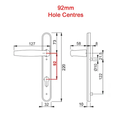 122mm 2 Screw Centres Door Handle. 92mm PZ. Black Aluminium
