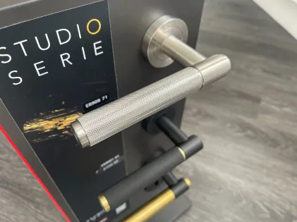 STUDIO SELECT ER90B Lever on Round Rose Door Handles - Karcher Satin Stainless Steel