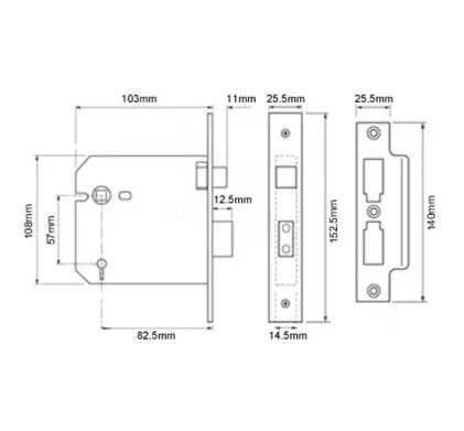 Union 3 Lever Sashlock 103mm (4") - Polished Brass